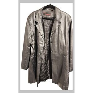 Phase Two Mens Black Leather Coat Longline Button Up Jacket XXLT A.T. 1698